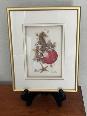 Vintage 3D Alexander Coll Seahorse & Shell Mixed Media Wall Art - Gold Frame